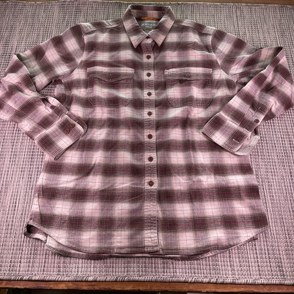 Ariat Rebar Womens Brown Red Plaid Flannel Button Down Work Shirt Large